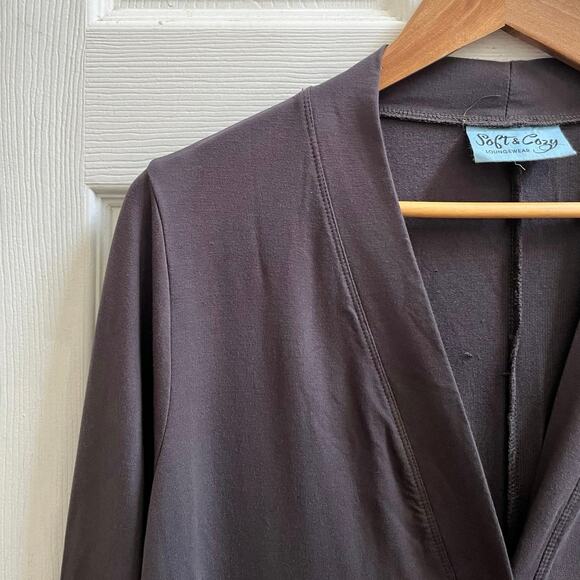 Soft & Cozy Loungewear V Neck Pocket Button Closure Robe Size Medium Gray Bamboo - Picture 4 of 8